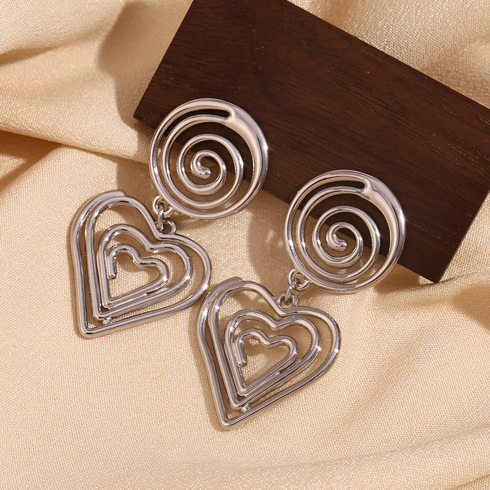 Steel Color Love Pendant Stainless Steel Earrings