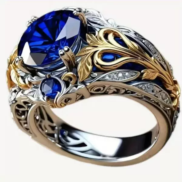 European and American New Cross-Border Hot Selling European and American Retro Inlaid Sapphire Ring Simple Personalized Ring Factory Direct Sale