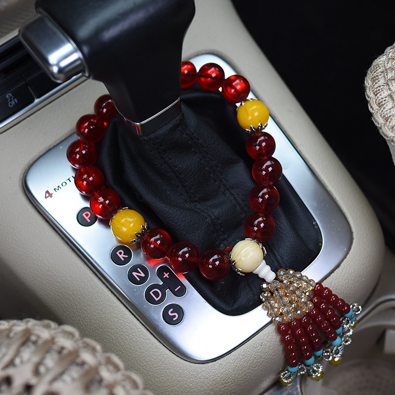 Chinese Style Car Gear Shift Bead Rearview Mirror Pendant Car Ornament Buddha Bead Pendant Crystal Car Hanging Decoration Fortune Bead Ornament