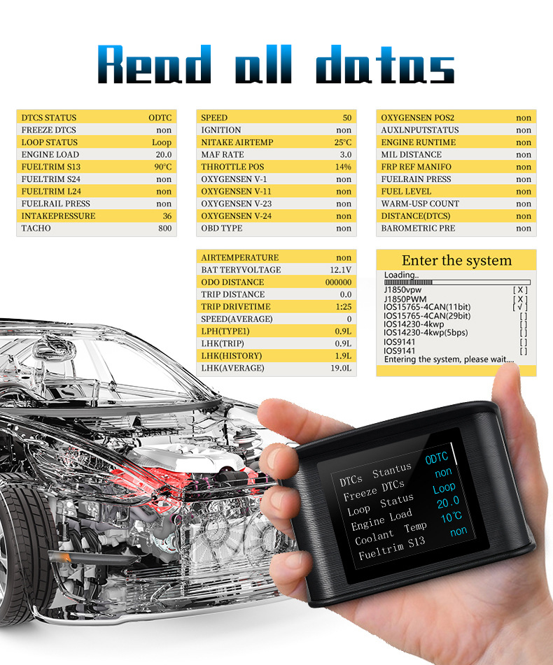 HUD Head-Up Display P10 Car LCD Speedometer Turbo Pressure OBD2 Multifunctional HUD Instrument