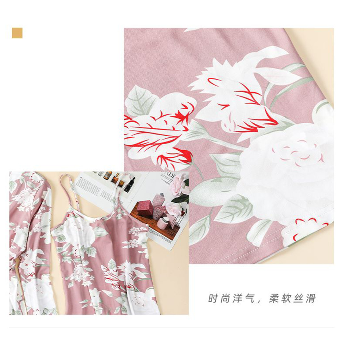 Conjunto de pijama de tres piezas para mujer, camisón de algodón puro, camisola y pantalones largos, estilo transfronterizo, novedad 2025, Amazon.