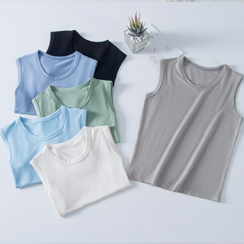 Summer Children's V-Neck Modal Blouses for Boys and Girls, Solid Color Simple Sleeveless Close-Fitting Top for Older Children, Base Layer Shirt for Drop Shipping
