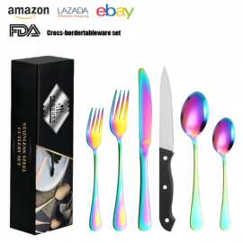 跨境1010不锈钢餐具刀叉勺套装24 36件套西餐牛排酒店刀叉勺5件套