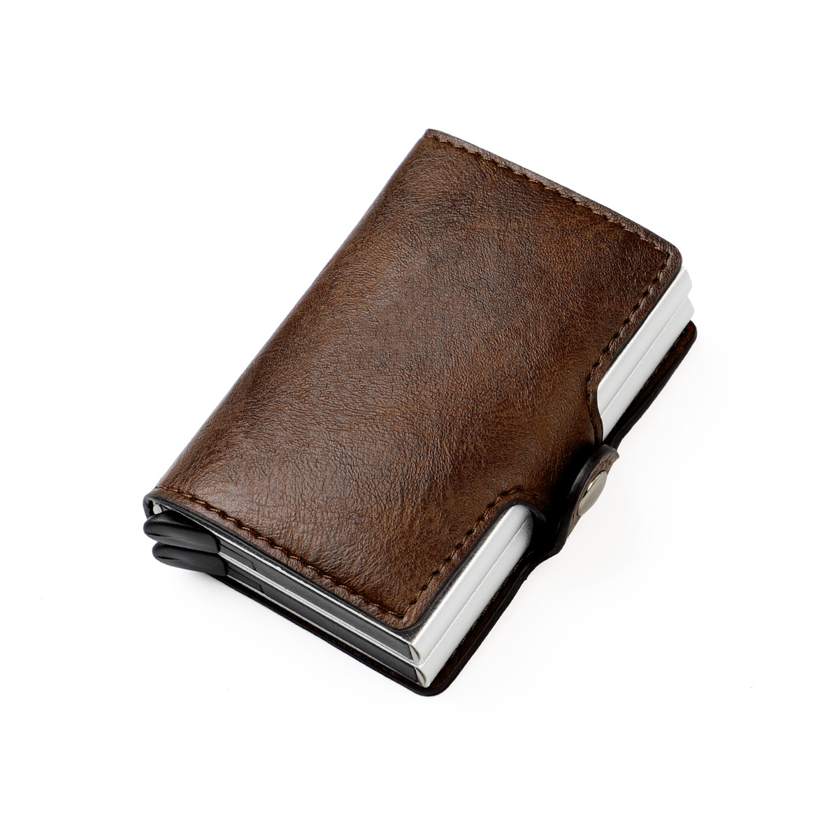 Venta directa de fábrica de doble capa caja de aluminio oro RFID nuevo cepillo antirrobo clip de oro americano titular de la tarjeta de metal titular de la tarjeta de entrega de una pieza