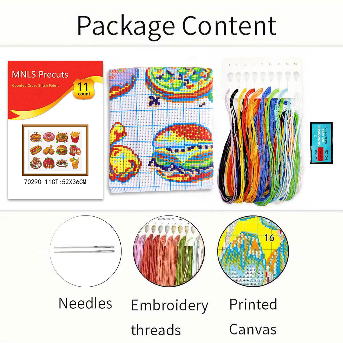 Transfronterizo caliente amazon inglés de bordado cruzado de comida occidental 12 piezas juego de pequeñas piezas lindas novato bordado cruzado