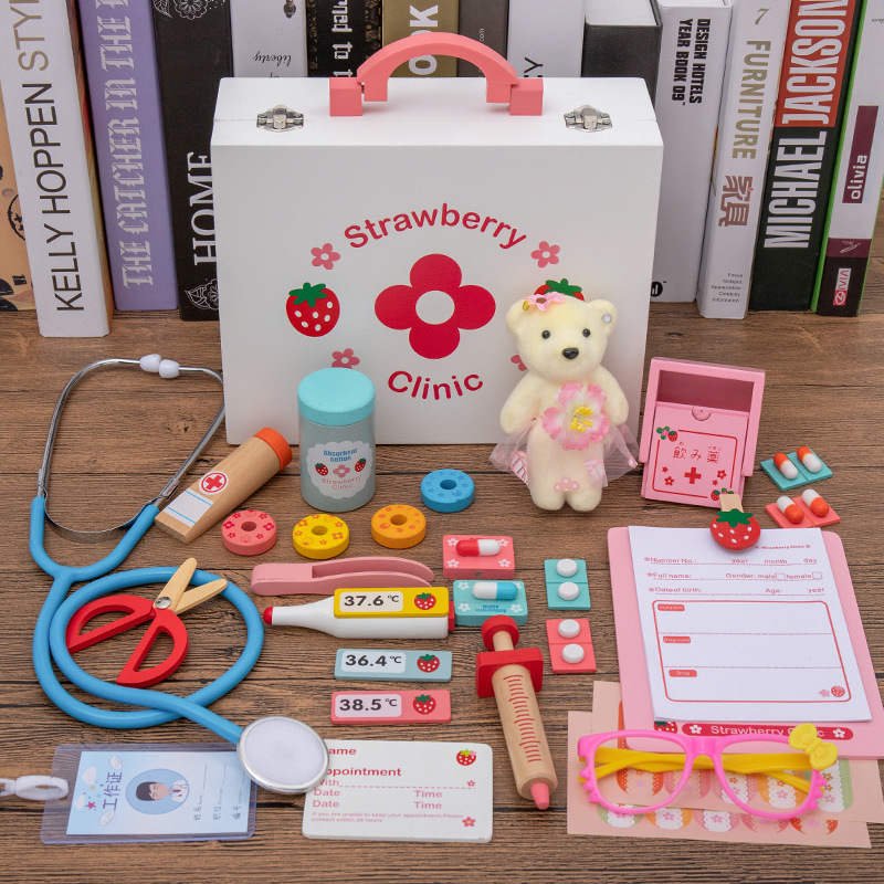 Los niños del bebé juegan a las casitas de juguete médico enfermera multifuncional traje simulación estetoscopio inyección portátil caja médica