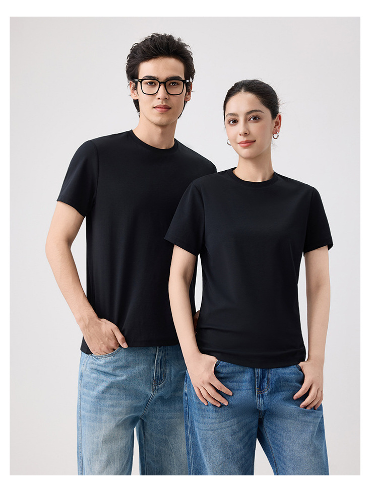 80 Xinjiang algodón largo de cuello redondo de manga corta verano de alta gama ejecutivo ropa de trabajo de hombre camiseta personalizada logotipo impreso