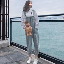 牛仔背带裤女夏秋新款2025学生韩版宽松ins百搭阔脚显瘦破洞裤子