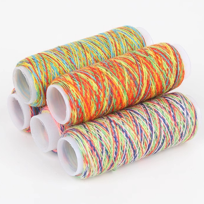家用402s缝纫线彩色细线小卷线七彩缝纫线彩虹线渐变缝衣线多色线
