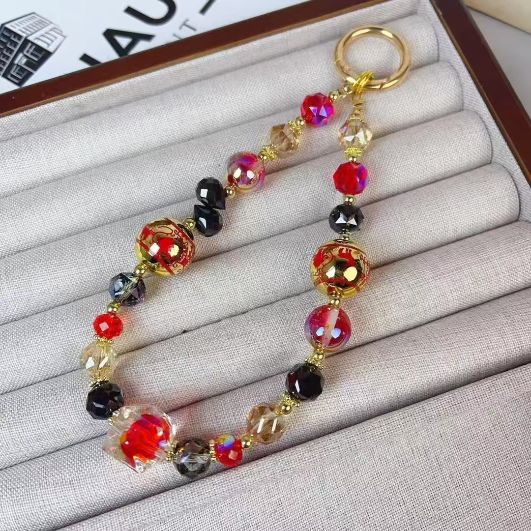 Alta sensación de cuentas de vidrio esmaltado cadena de teléfono móvil pulsera colgante de moda explosión de cristal cuentas de llavero bolsos colgante