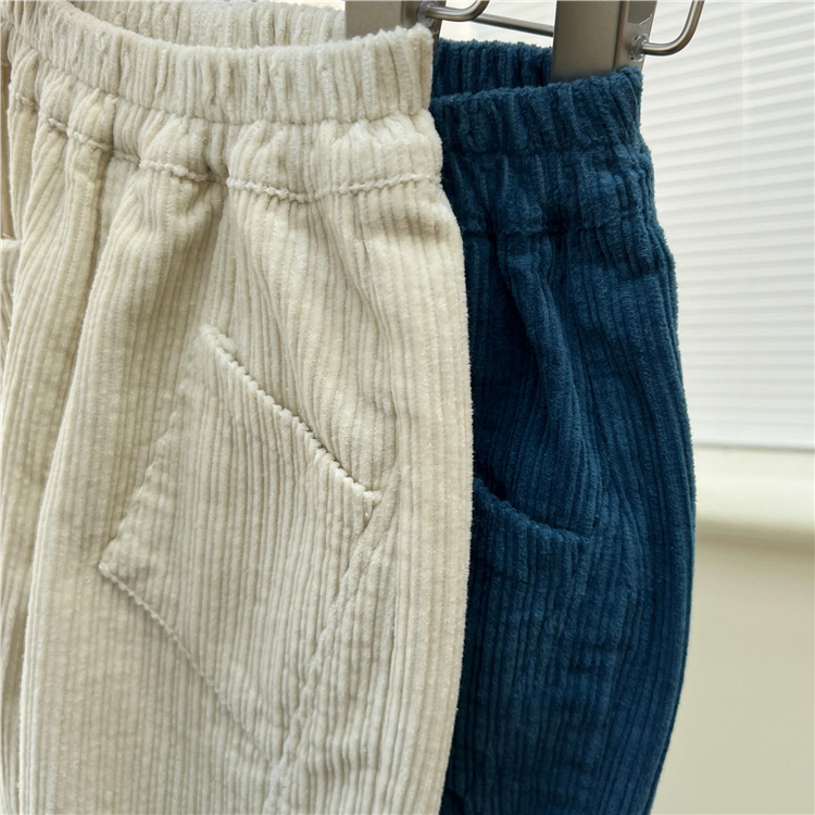 Pantaloni casual a righe sottili spessi per mamma e bambino in velluto a coste coreano per bambini autunno/inverno 2024_voghion.com