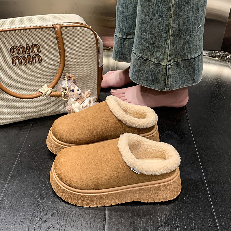 New Thick-Soled Low-Heeled Women's Velvet Snow Boots, Women's Cotton Shoes, Women's Foreign Trade Retro-Style Slippers, Toe-Cap Half-Slippers