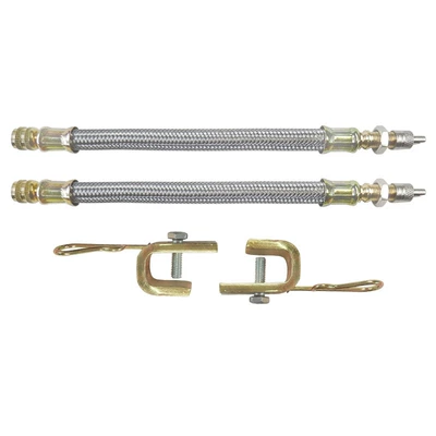 Car, Truck, Bus, Balance Bike Tire Valve Inflation Extension, Extended Braided Metal Extension Tube, American-Style Valve (valve) - 2-18cm-long-metal-braided-tubes-2-clips-in-a-bag