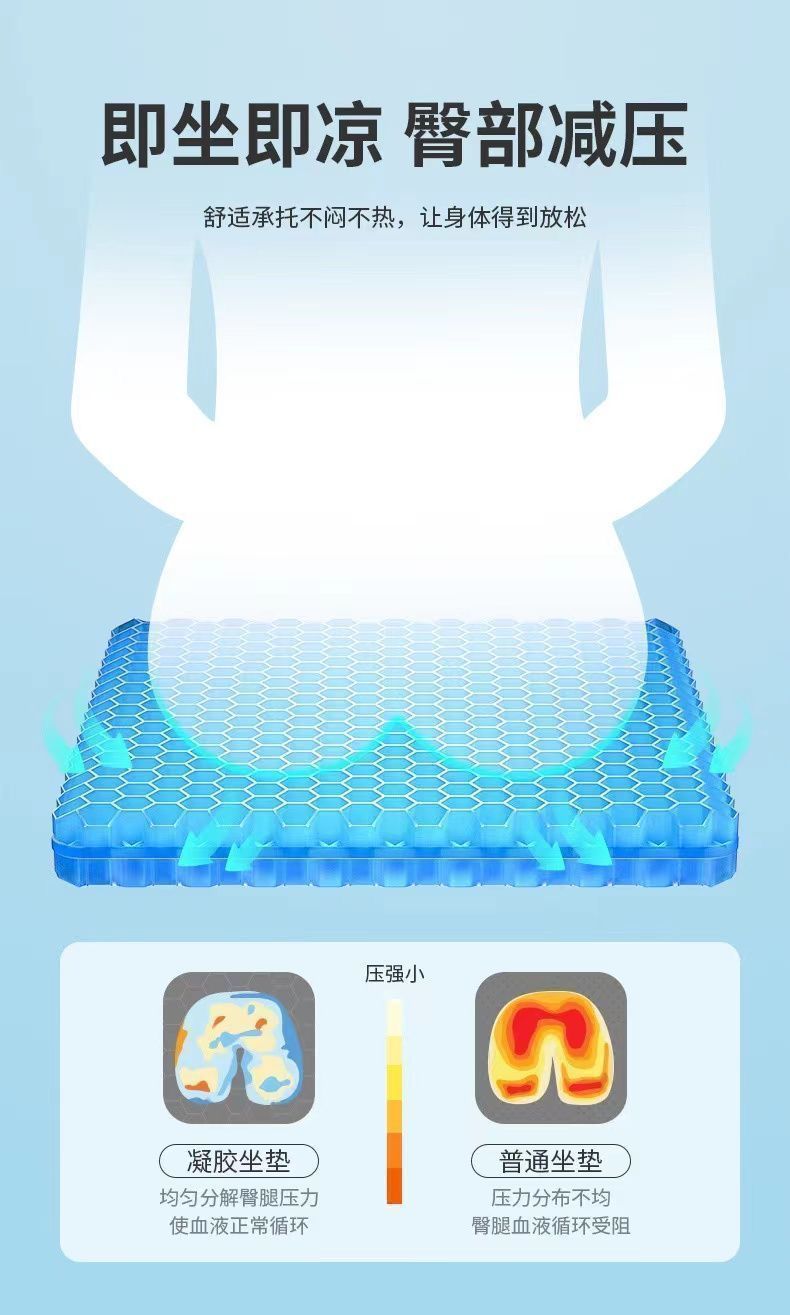 Gel seat cushion for summer, enlarged and thickened, suitable for office chairs, long-sitting chair pad, seat pad, honeycomb silicone cooling pad