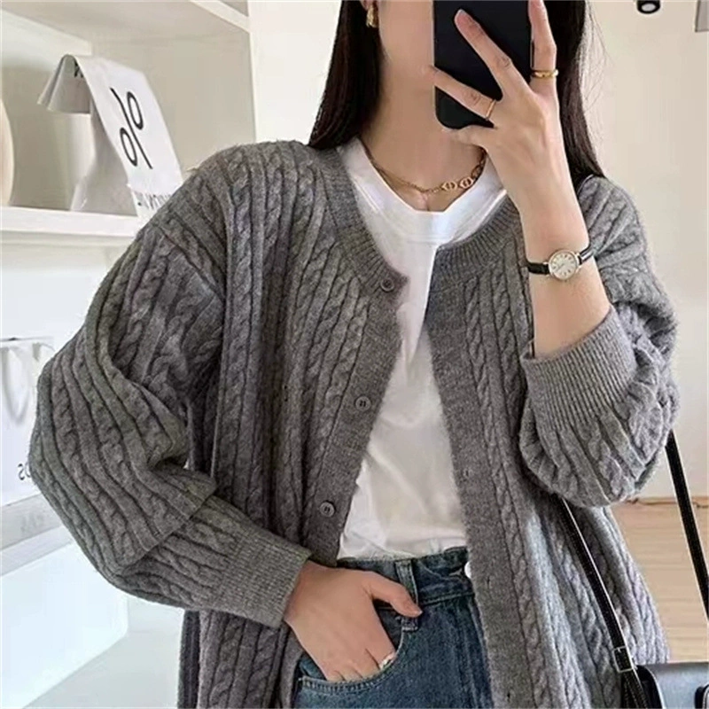 Нежный Стильный вязаный кардиган с круглым вырезом для женщин ранней осени новая верхняя одежда с длинным рукавом свободный короткий свитер пальто Топ