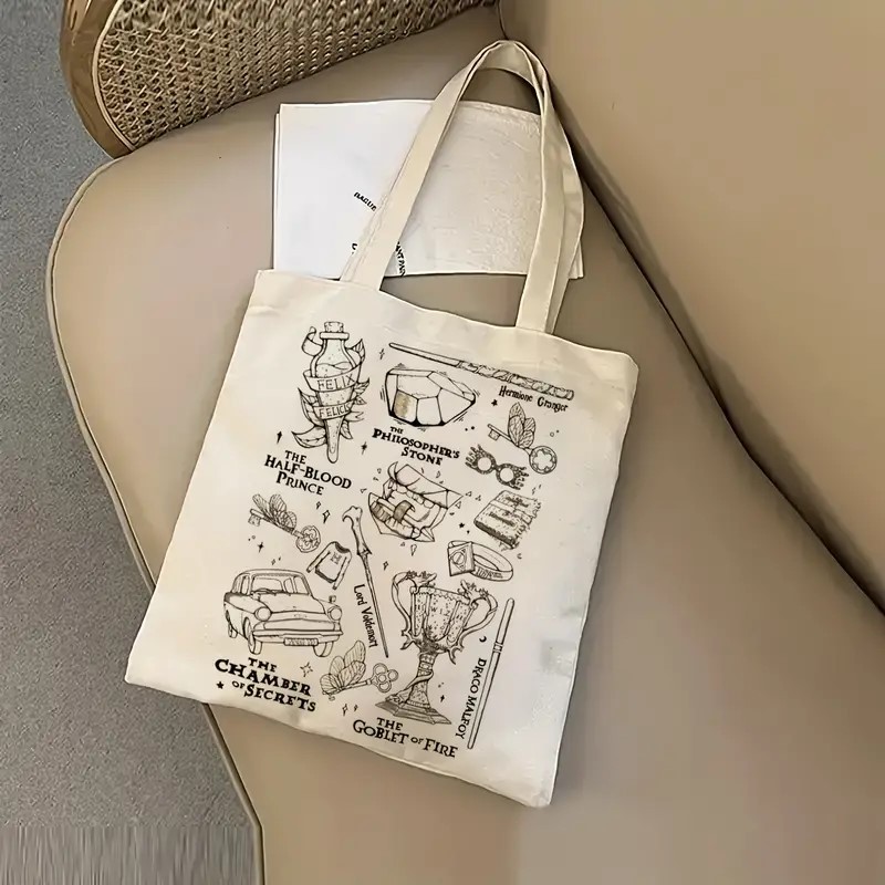 Bolsa de mano de lienzo impresa de gran capacidad, bolso de hombro, bolso perfecto para compras