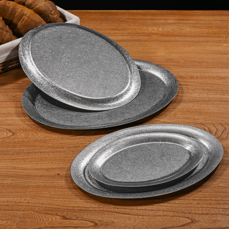 Estilo japonés retro oval placa 304 bandeja de restaurante de acero inoxidable Placa de postre Placa de toalla fondo plano apenado logotipo personalizado