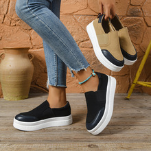 外贸大码厚底运动单鞋女2025秋季新款松糕拼色休闲单鞋女现货批发