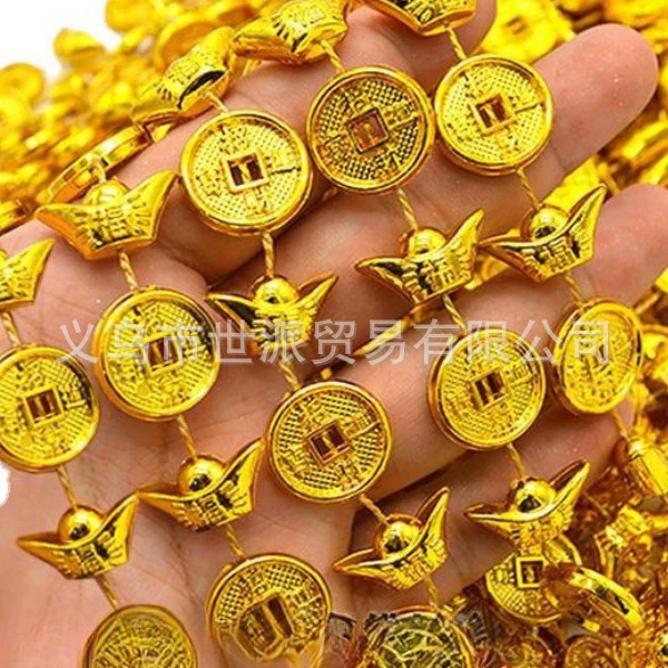 Пластиковая цепочка с золотыми слитками, цепочка с медными монетами, декоративная цепочка для аксессуаров, принадлежности для Цинмин, подношения на Праздник середины осени, похоронные принадлежности.