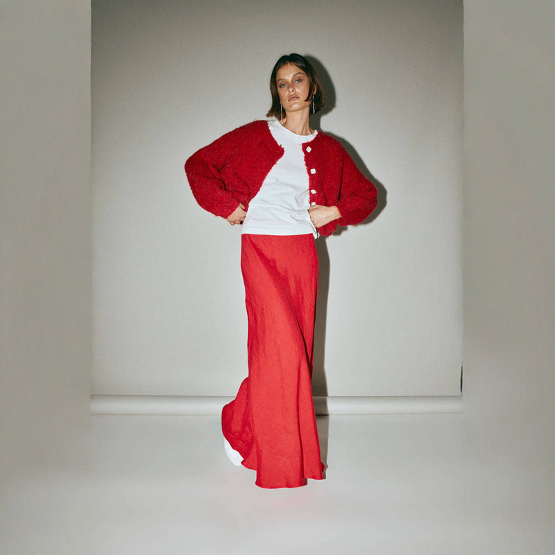 Retro Modern European and American Style Red Fluffy Plush Short Top