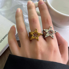岚芷 五角星古金开口指环女不掉色小众设计嘻哈925纯银戒指食指戒