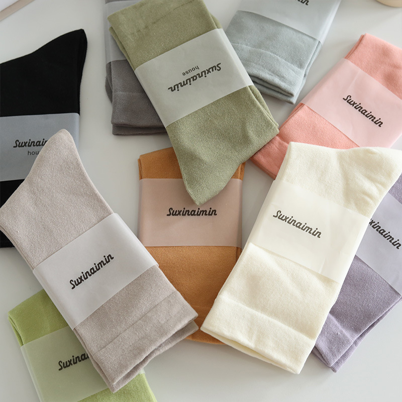 Spring and Summer New Candy Color Pile Socks Morandi Color Korean Solid Color Fashionable Wide Mouth Women's Mid-tube Moon Socks
