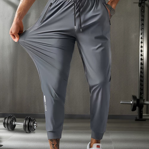 Cross-border men's elastic sports pants summer thin large size ice silk pants straight leg quick-dry casual breathable men's pants