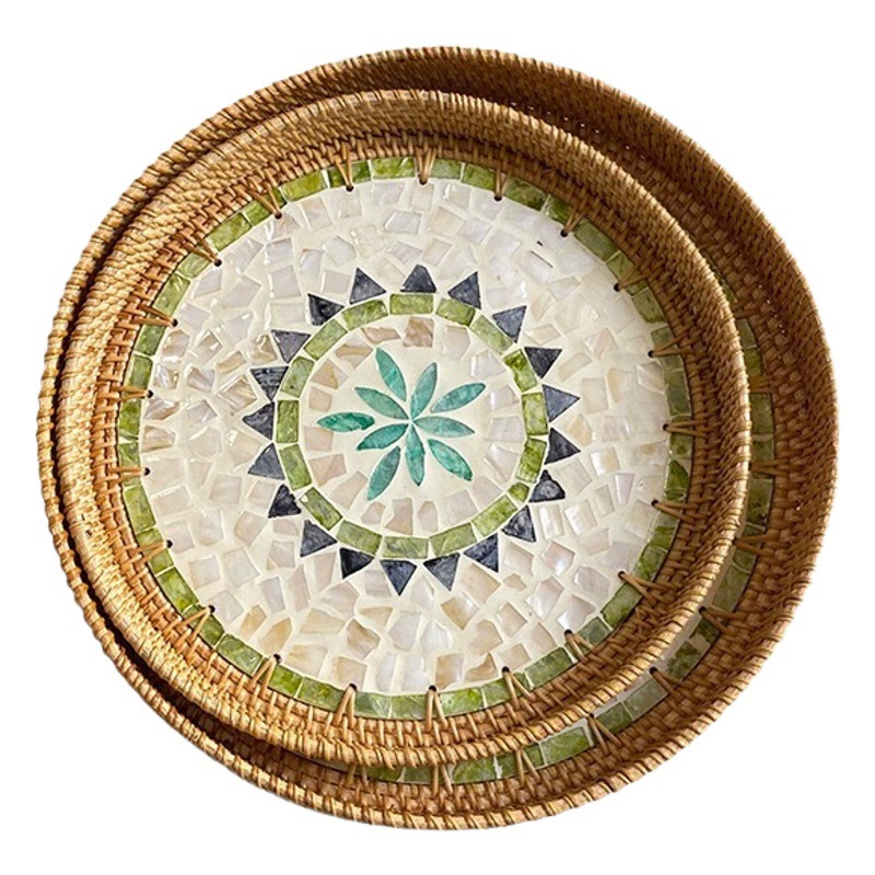 Ротанговая раковина ручной работы для хранения цветов Круглый бытовой свет для гостиной Роскошная Корзина для пикника с фруктами Конфеты Ресторан Высококачественный поднос