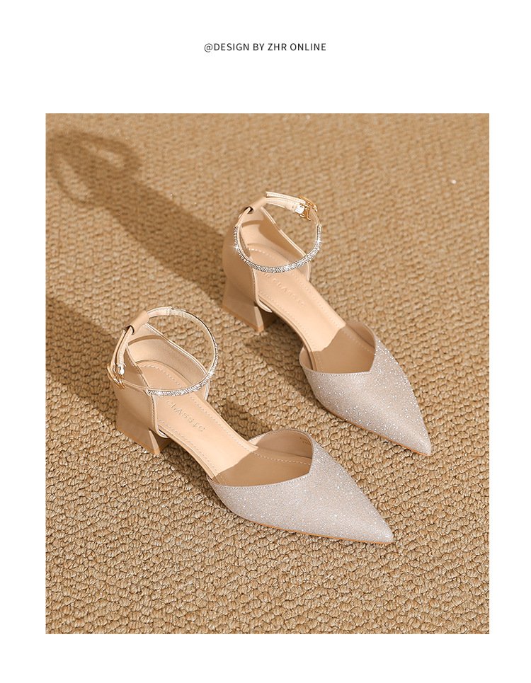 Sandal cao gót nữ mũi nhọn đính đá hở mũi kiểu Pháp — IE91 Hạnh chi tiết 18