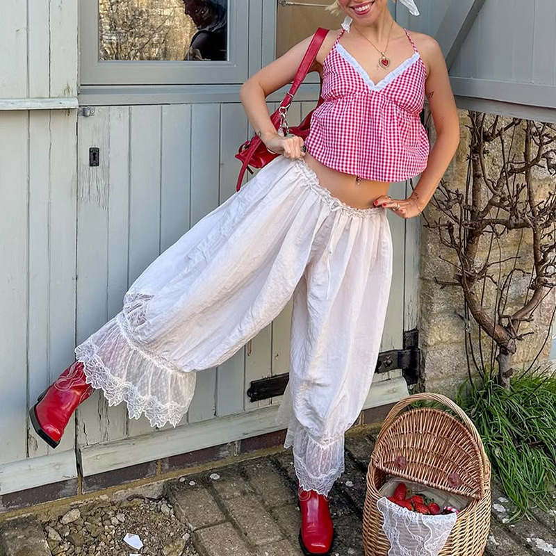 2025 Winter New Style Personalized Street Trendy Loose Lace Lace Casual Pants Amazon Dropshipping 2025 Winter New Style Personalized Street Trendy Loose Lace Lace Casual Pants Amazon Dropshipping