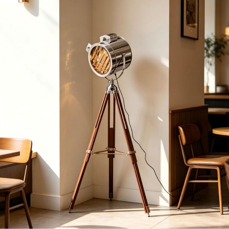 Industrial Style Floor Lamp Stainless Steel Solid Wood Searchlight Silver Gold Coffee Living Room Personalized Creative Tripod Retro Industrial Style Floor Lamp Stainless Steel Solid Wood Searchlight Silver Gold Coffee Living Room Personalized Creative Tripod Retro