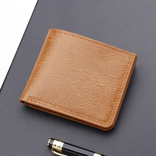 Button wallet short men's wallet wallet can hold driver's license leather wallet cross-border men's dollar clip for men