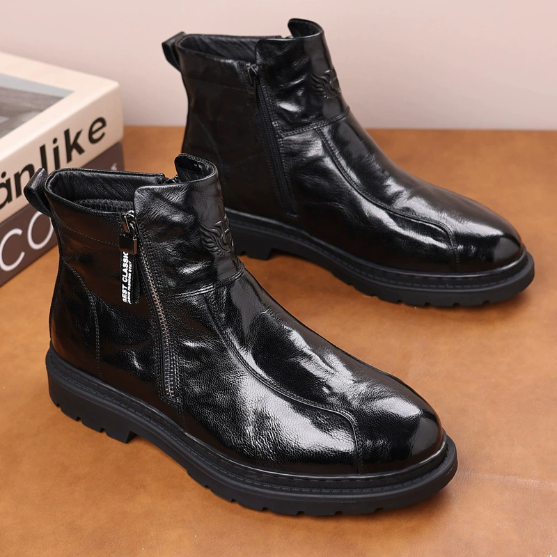 Мужские зимние ботинки, мужские ботинки из натуральной кожи с флисовой подкладкой, повседневные высокие мужские ботинки, теплые ботинки в британском стиле.