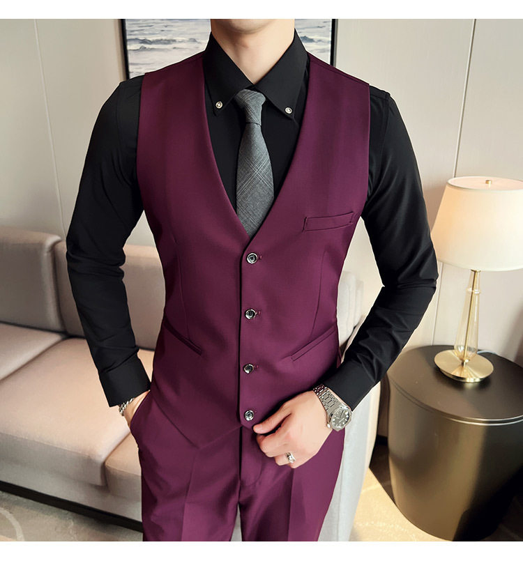 Bộ vest nam ba món ôm dáng, áo vest công sở cho nhân viên văn phòng và chú rể — Burgundy (áo đơn hai nút), Burgundy (áo đơn một nút), Màu xanh (áo đơn hai nút), Màu xanh (áo đơn một nút) chi tiết 33