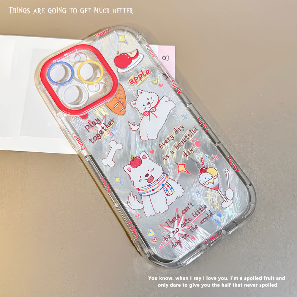 Nueva funda para teléfono móvil con diseño de cachorro, bordes redondeados, anti-huellas, de hilo de plumas, adecuada para 16promaxiphone15, funda protectora