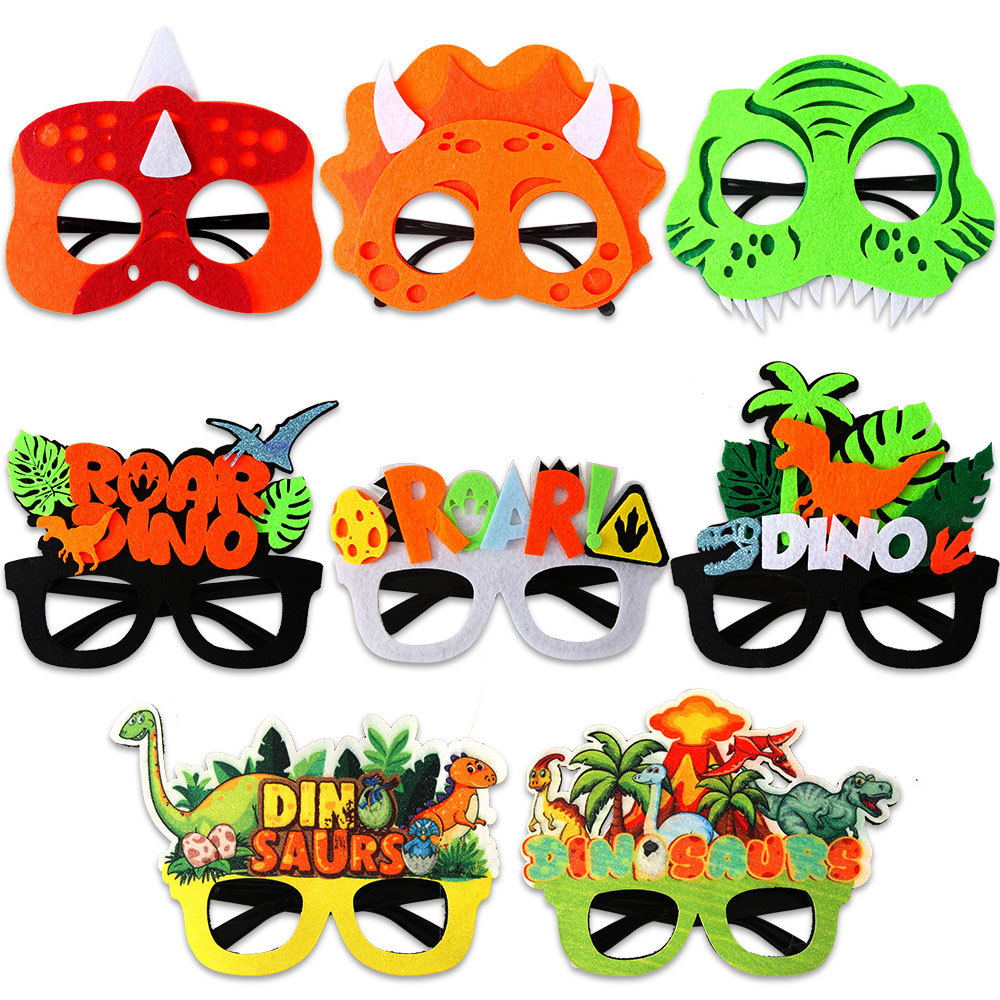 Nuevas gafas de dinosaurio de dibujos animados tema de cumpleaños para niños decoración de la fiesta de gafas de tiranosaurio marco máscara de dinosaurio fluorescente