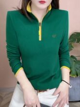 仅用于产品展示勿拍-正肩欧洲站加绒加厚立领卫衣女秋冬绿色阔太