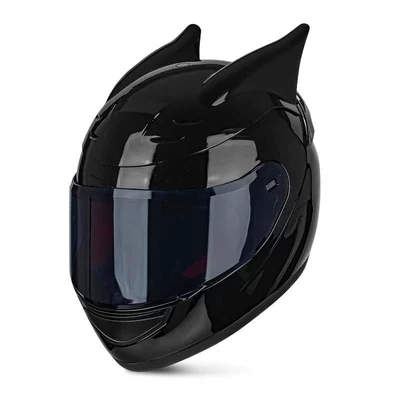Helmet, in Stock, Motosiklet kaskı (dəbilqə) - bright-black-dragon-horn-black-lenses-s