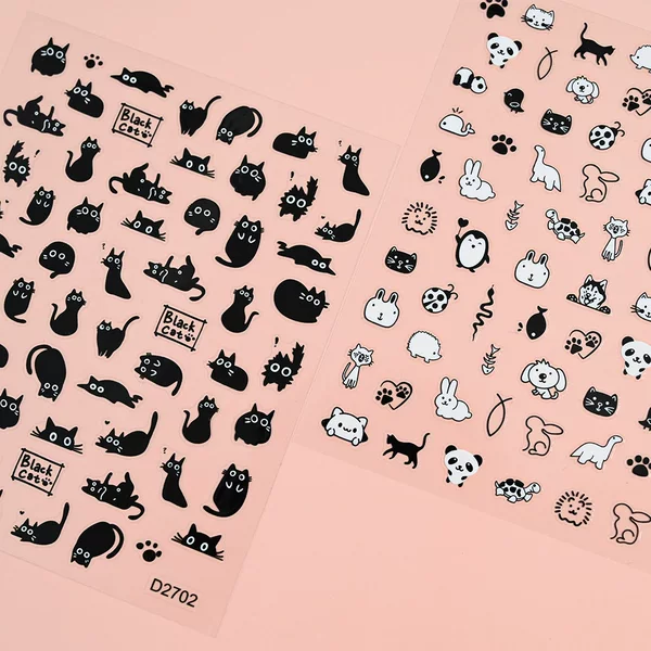 Cross-border new pet black cat nail stickers cute cartoon pet black puppy rabbit nail stickers