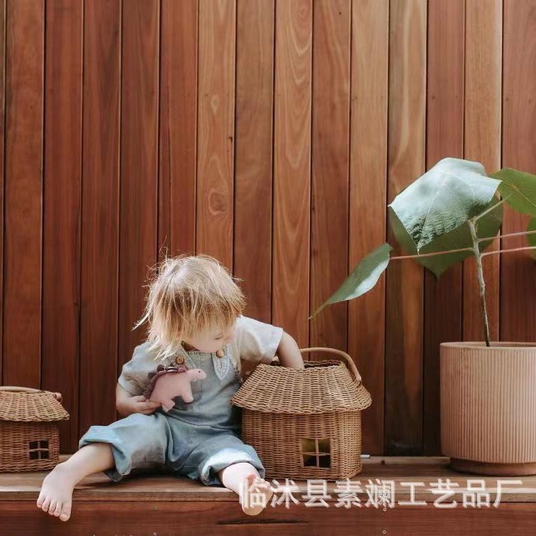 Cesta de casa de mimbre hecha a mano ins, escritorio con tapa, adornos de almacenamiento, juguetes para niños, decoración de habitación, accesorios de fotografía