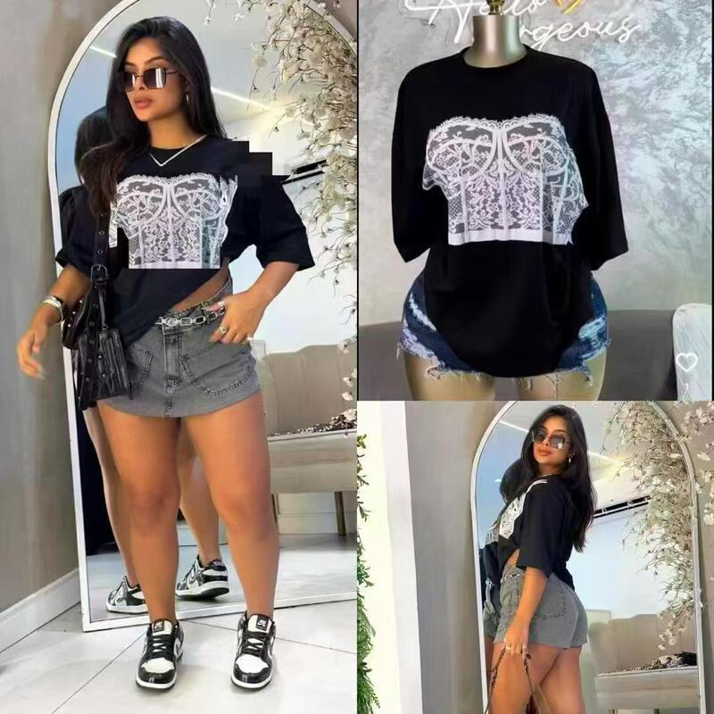 300Gzaoat Shirt Summer Casual New Loose Fit T-Shirt Printed Half-Sleeve Top Pure Cotton Versatile Short-Sleeve