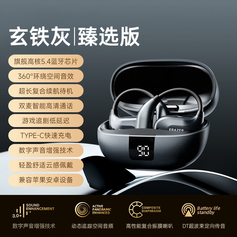 异能者无线蓝牙开放耳机耳挂式不入耳运动立体音效LED数显XT66PRO|undefined