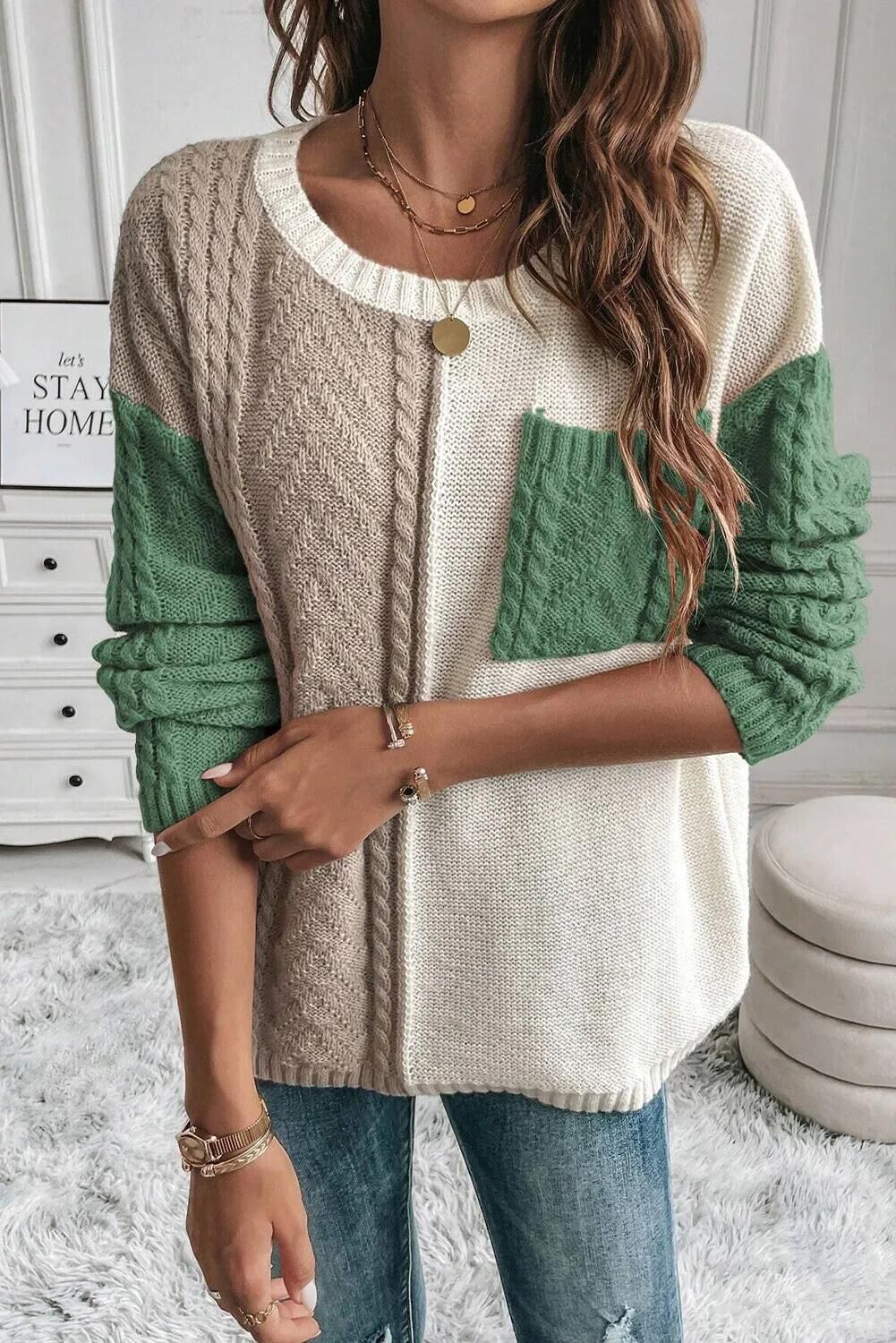 Cozy Patch-Pocket Sweater – Acrylic Blend Pullover With Contrast Stitching (S/M/L/XL, Oversized Fit, Fall-to-Winter Essential, Sweetheart Colors)_voghion.com