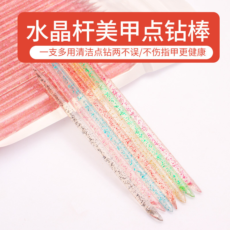 Wearable Manicure Tools, Crystal Rod, Dot Drill Stick, Manicure Stick, Double-Ended Dead Skin Pusher, 100 Dot Flower Stick, Colorfulful Orange Wood Stick