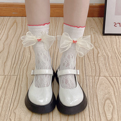 Sweet Girl Lace Bowknot Ruffle Lace Hollow Pattern Ankle Socks Mid-Calf Socks Sweet Pile Socks 