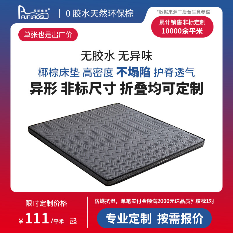 Customized Tatami Coconut Palm Mat for Home Use, Semi-Firm Mattress, Floor Latex Bay Window Mat, Breathable Firebed Palm Mat