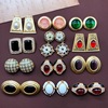 Silver needle, earrings, enamel, ear clips, french style, with gem