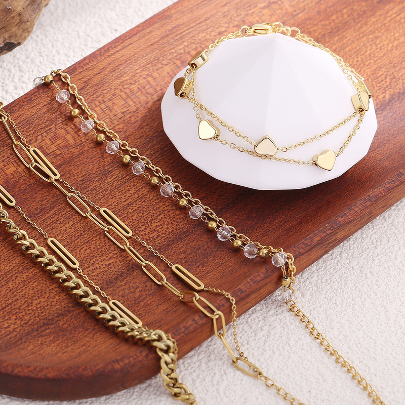 Amazon 14K Gold-Filled Adjustable Layered Bracelet with Cute Crystal Heart Pieces for Women, Girls, and Boys Jewelry
