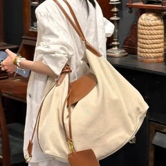 ネットセレブと同じスタイルのファッショナブルで多用途なトートバッグ、コントラストのあるステッチのキャンバスデザインの女性用ポータブルショルダーバッグ