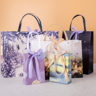 Oil painting style Starry Sky Bow gift bag handbag paper bag jewelry shop gift bag clothing shopping bag